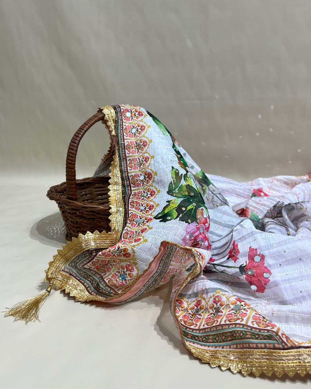 Chanderi Abla Work Dupatta White Colour 42 Inches Width