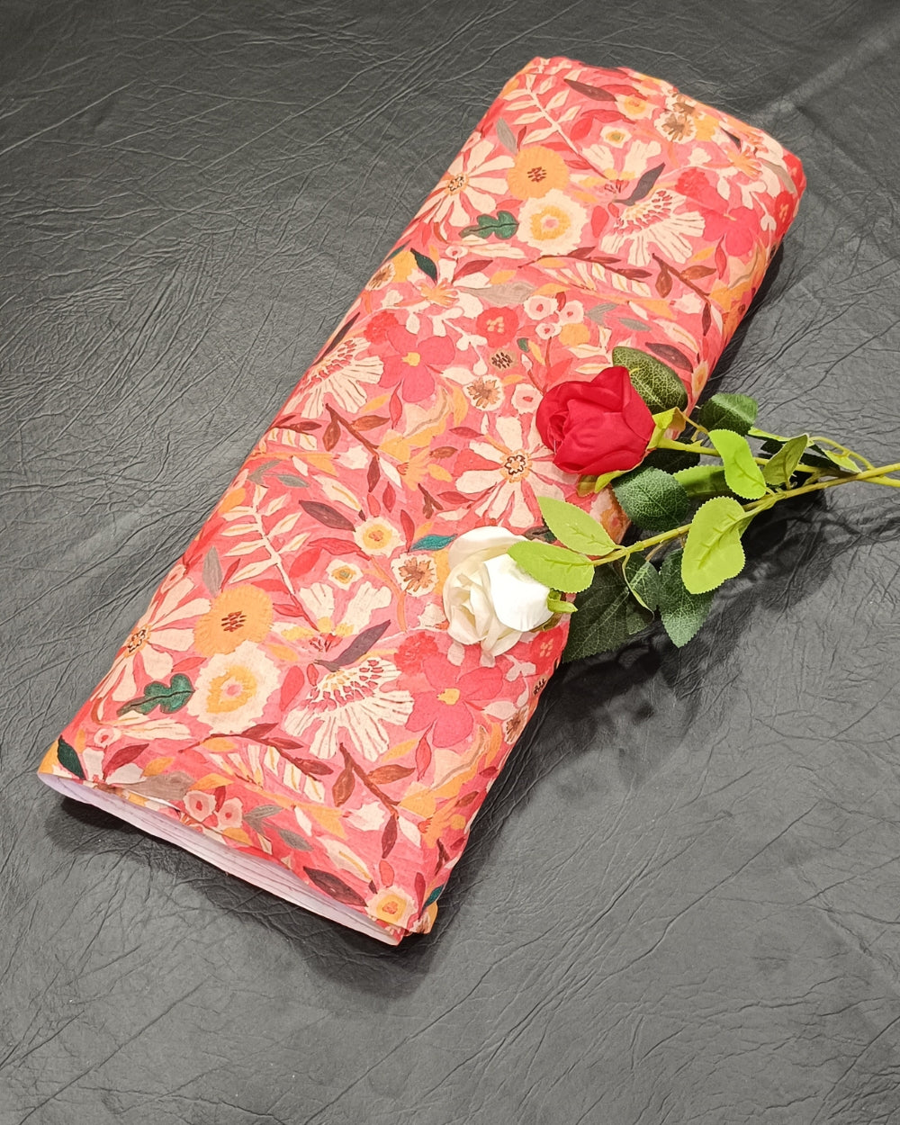 Cotton Linen Feel Floral Print Dark Peach Colour 43 Inches Width