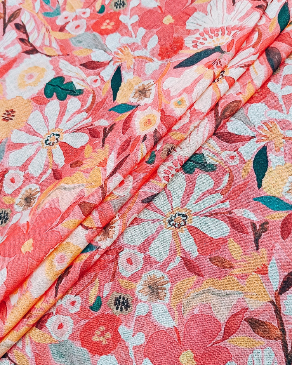 Cotton Linen Feel Floral Print Dark Peach Colour 43 Inches Width