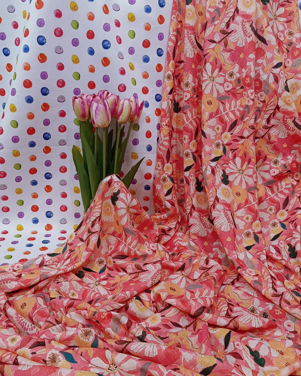 Cotton Linen Feel Floral Print Dark Peach Colour 43 Inches Width