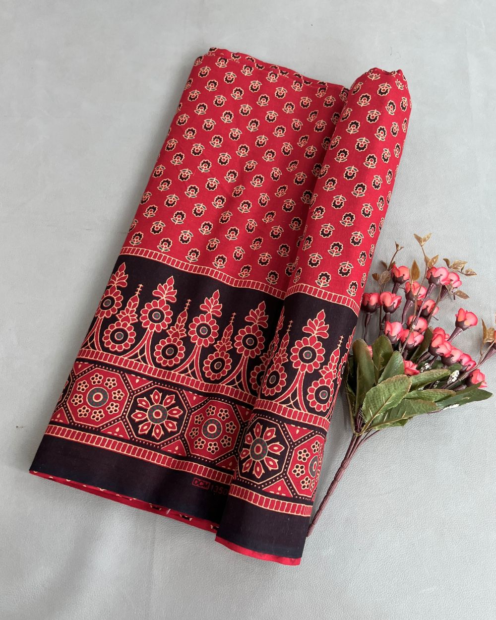 Printed Gujari Cotton with Border Red Colour 42 Inches Width