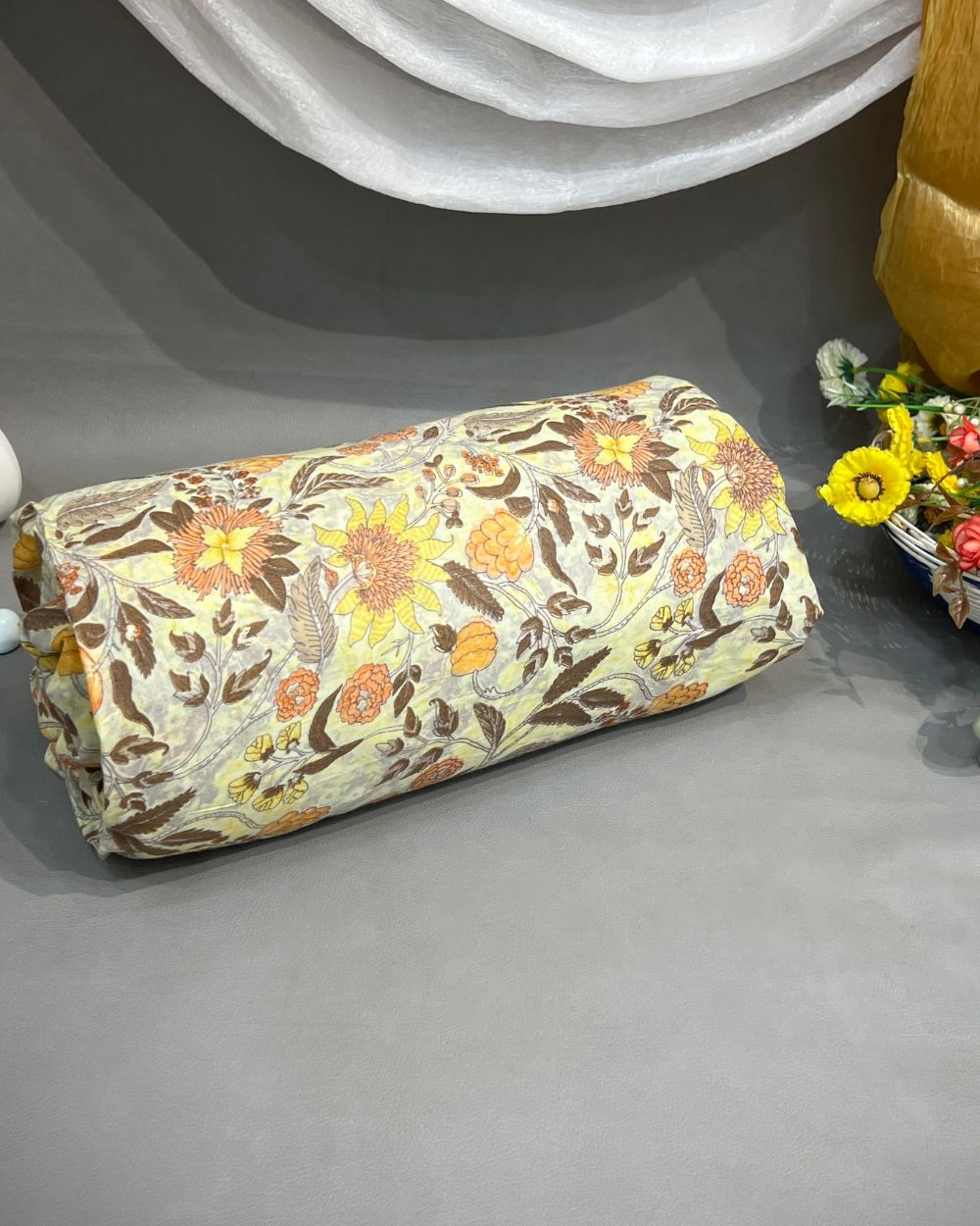 Mal Cotton with Foil Print Dusty Yellow Colour 42 Inches Width