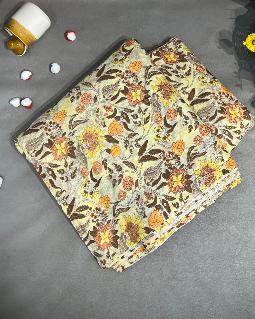 Mal Cotton with Foil Print Dusty Yellow Colour 42 Inches Width