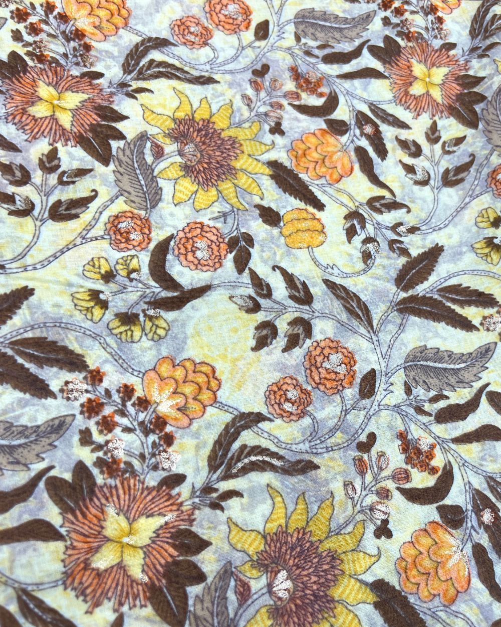 Mal Cotton with Foil Print Dusty Yellow Colour 42 Inches Width