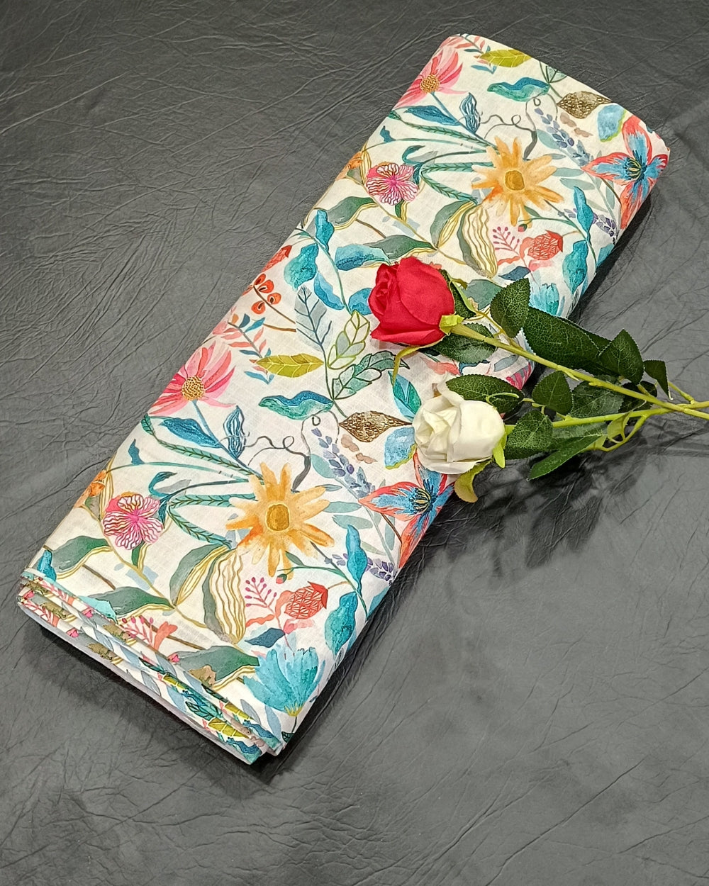 Cotton Linen Feel Floral Print Off white Colour 43 Inches Width