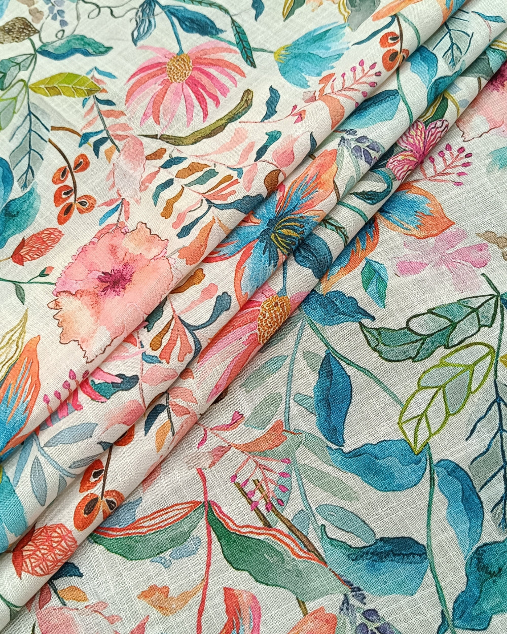 Cotton Linen Feel Floral Print Off white Colour 43 Inches Width