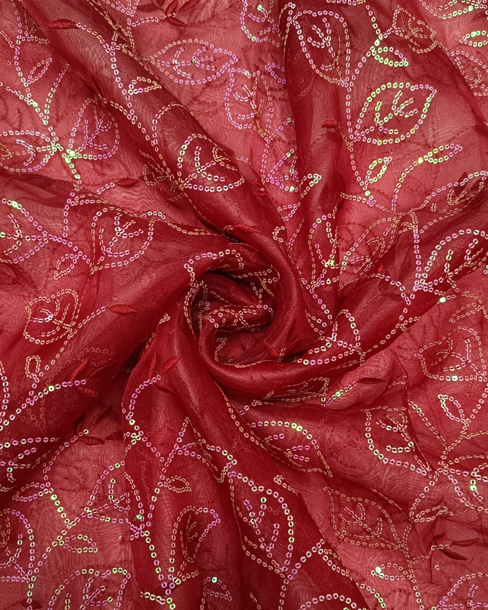 Organza Sequin Work Maroon Colour 44 inches width
