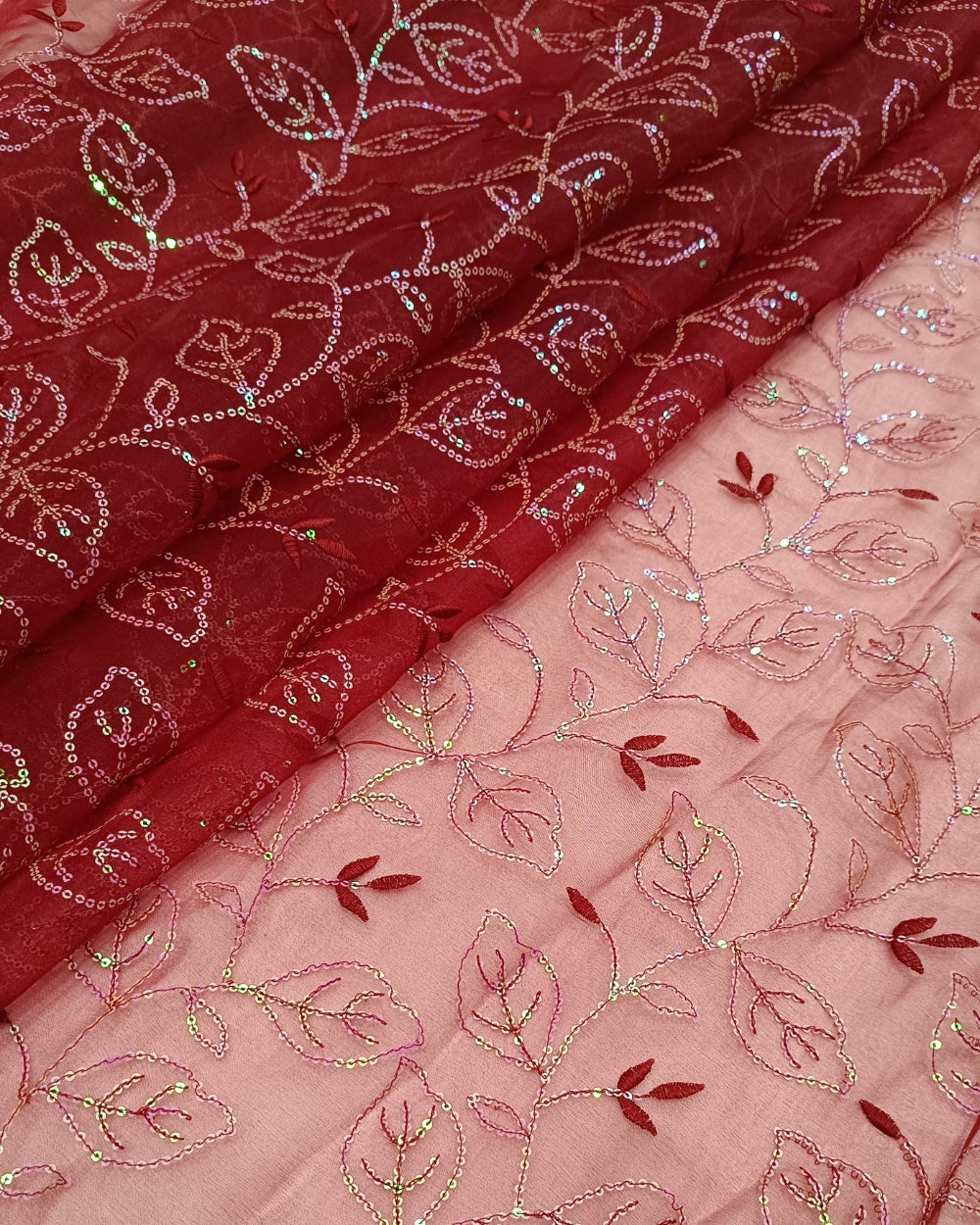 Organza Sequin Work Maroon Colour 44 inches width