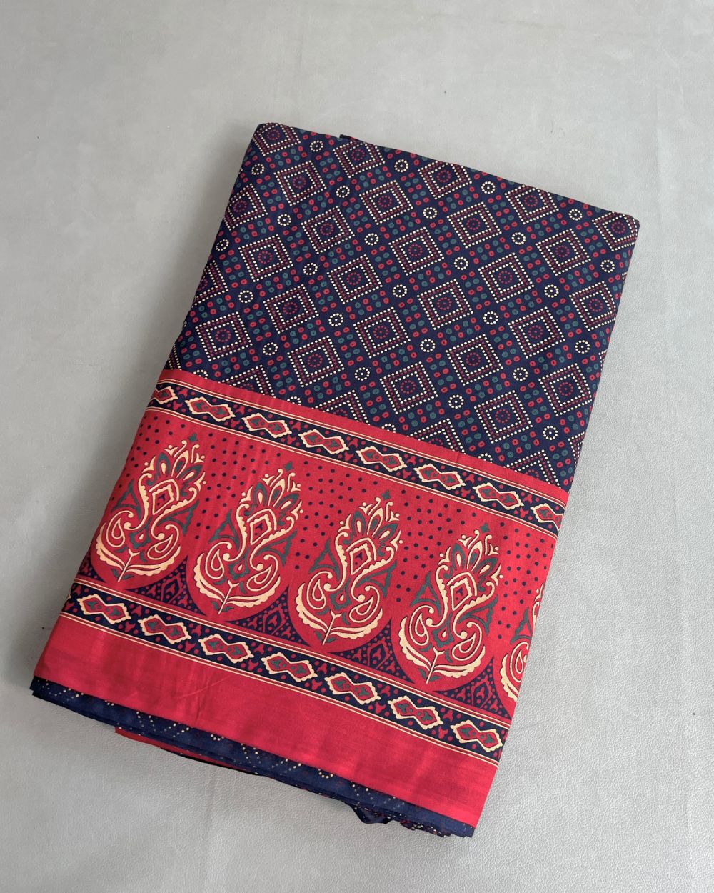 Printed Gujari Cotton with Border Dark Navy Blue Colour 42 Inches Width