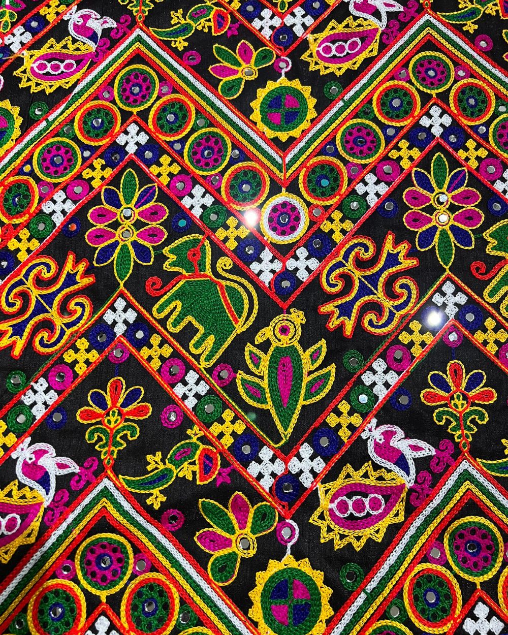 Mulberry Gamthi(Rajasthani) Work Black(Multicolor) 45 Inches Width