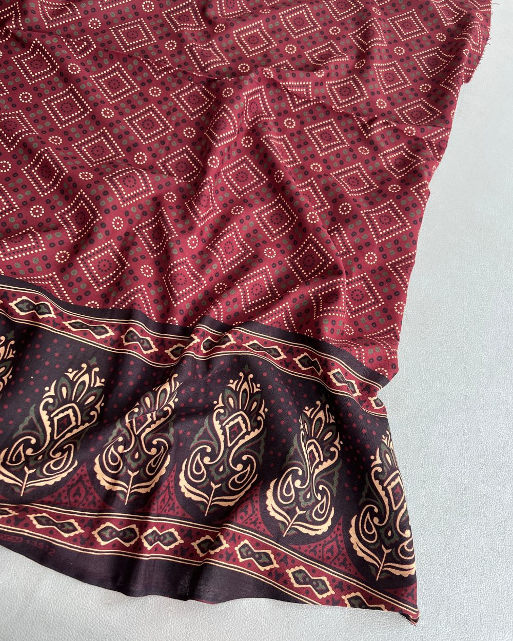 Printed Gujari Cotton with Border Maroon Colour 42 Inches Width