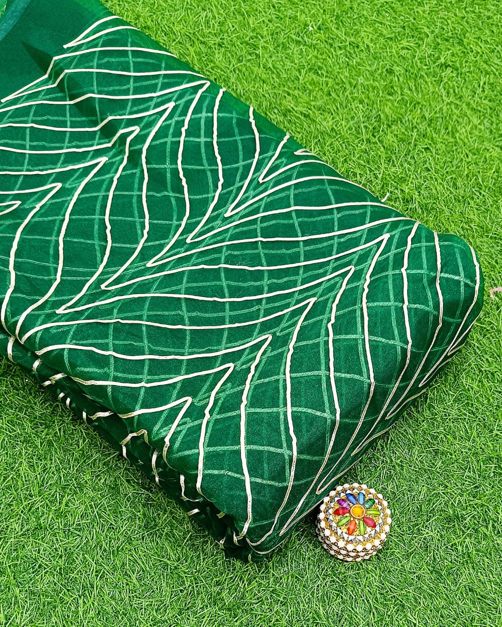 Organza Gotapatti Work Green Colour 43 Inches Width