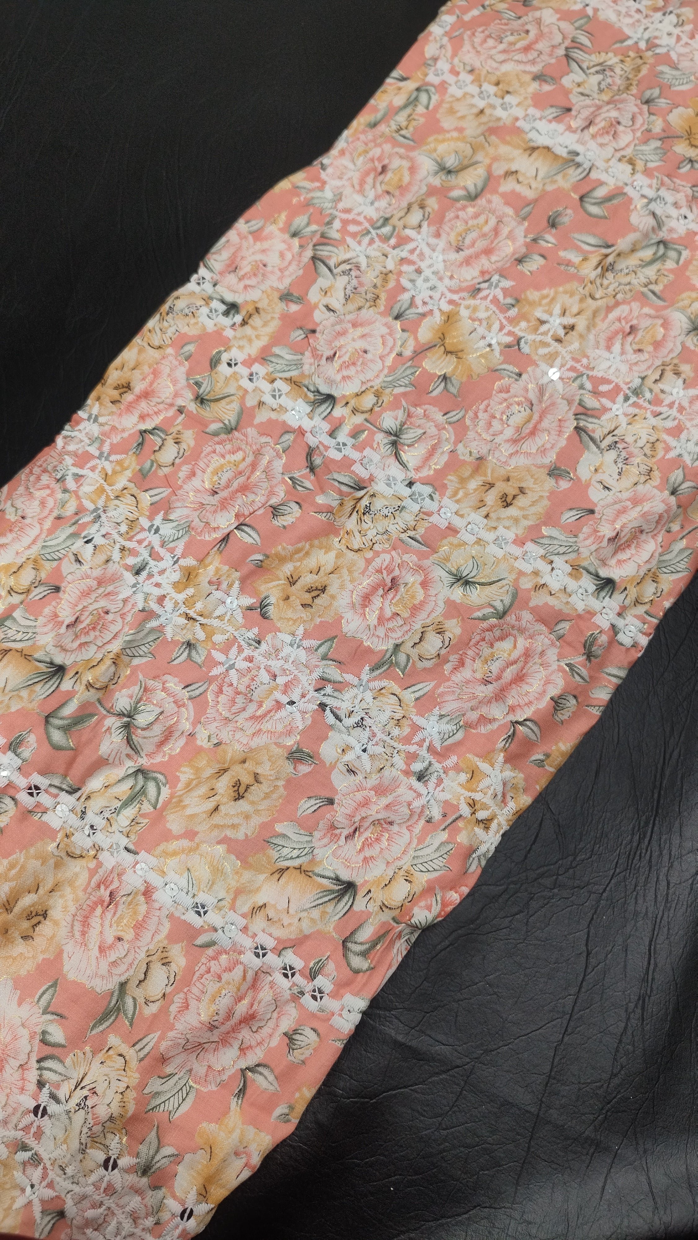 Rayon Chikan Work Peach Colour 42 inches width