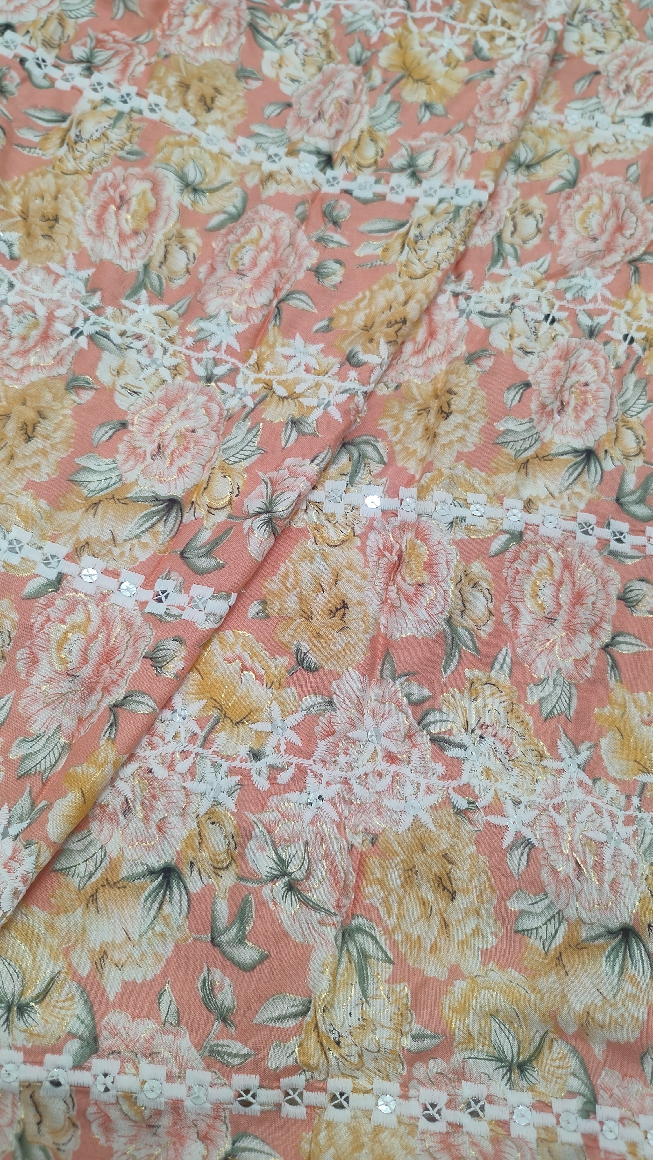 Rayon Chikan Work Peach Colour 42 inches width