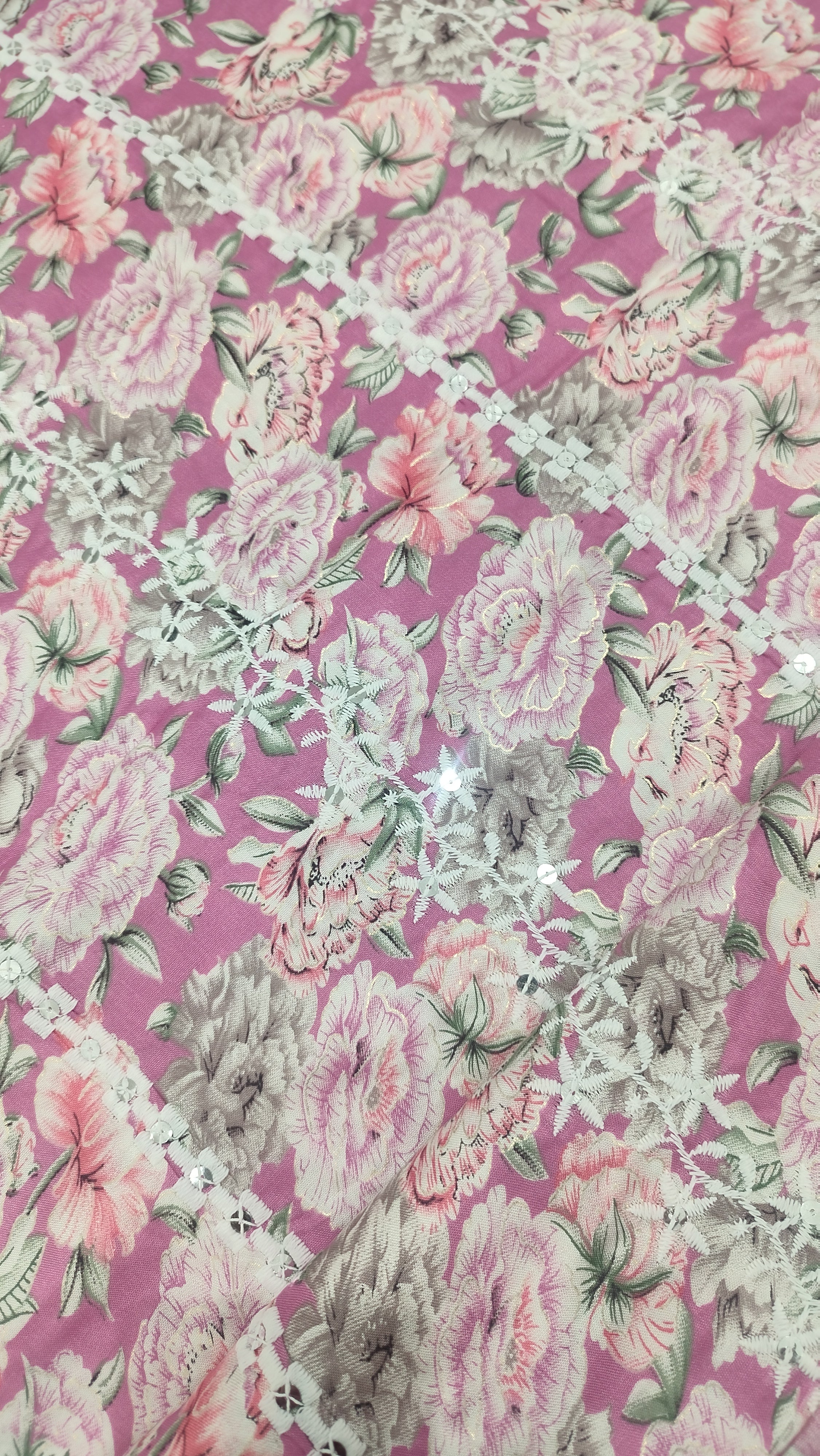 Rayon Chikan Work Pink Colour 42 inches width
