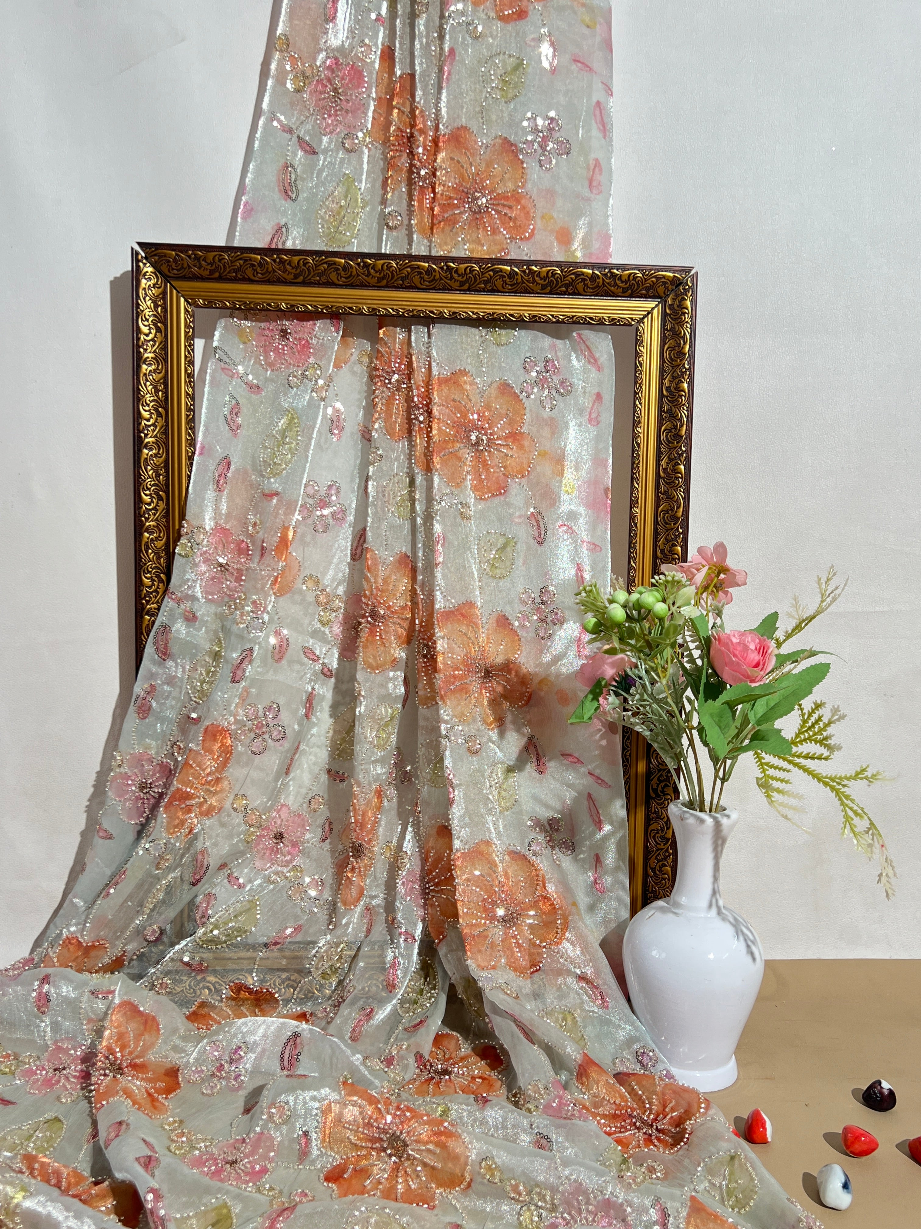 Premium Organza Work Pastel Turquoise Colour 50 Inches Width