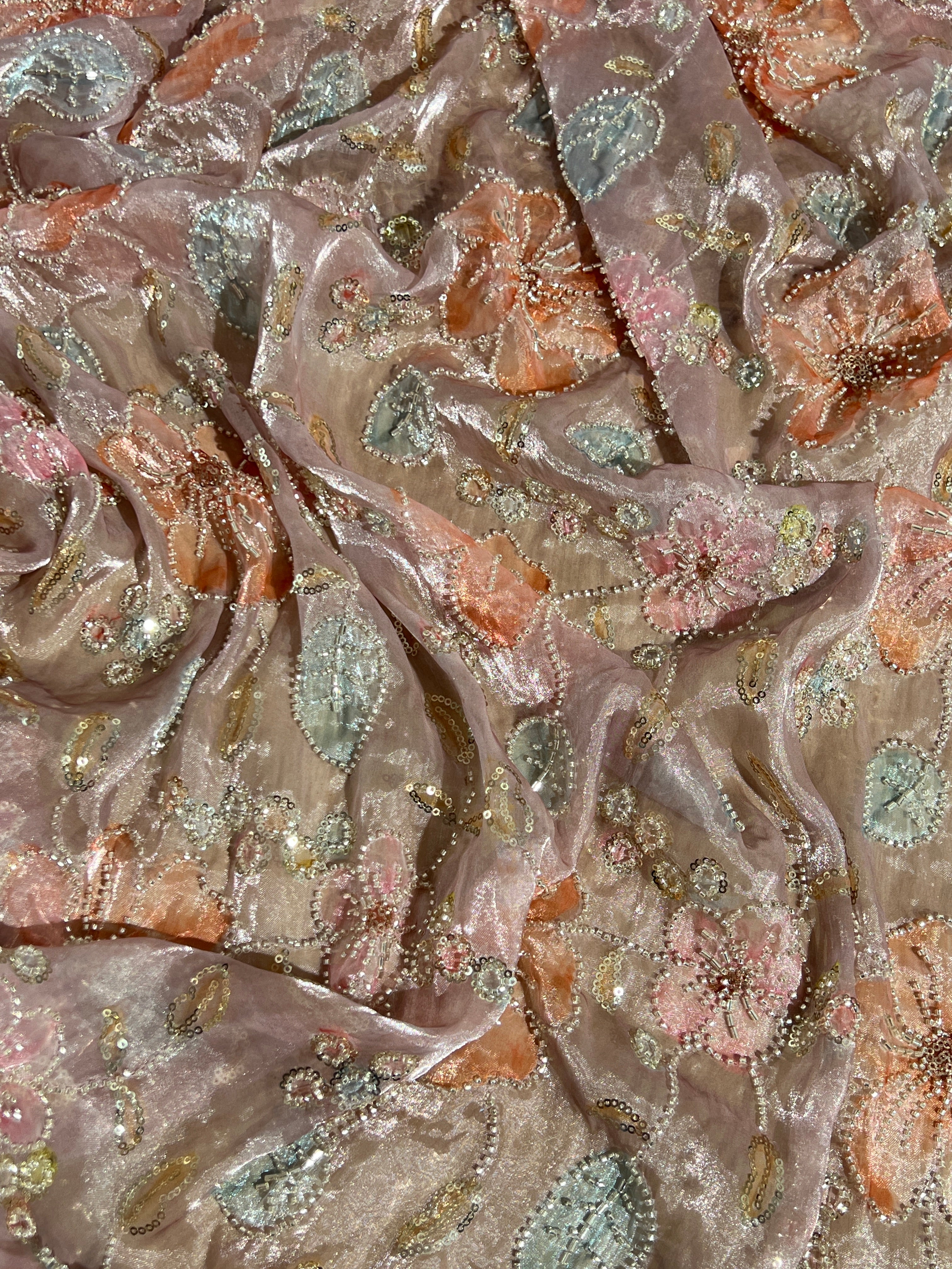 Premium Organza Work Onion Pink Colour 50 Inches Width