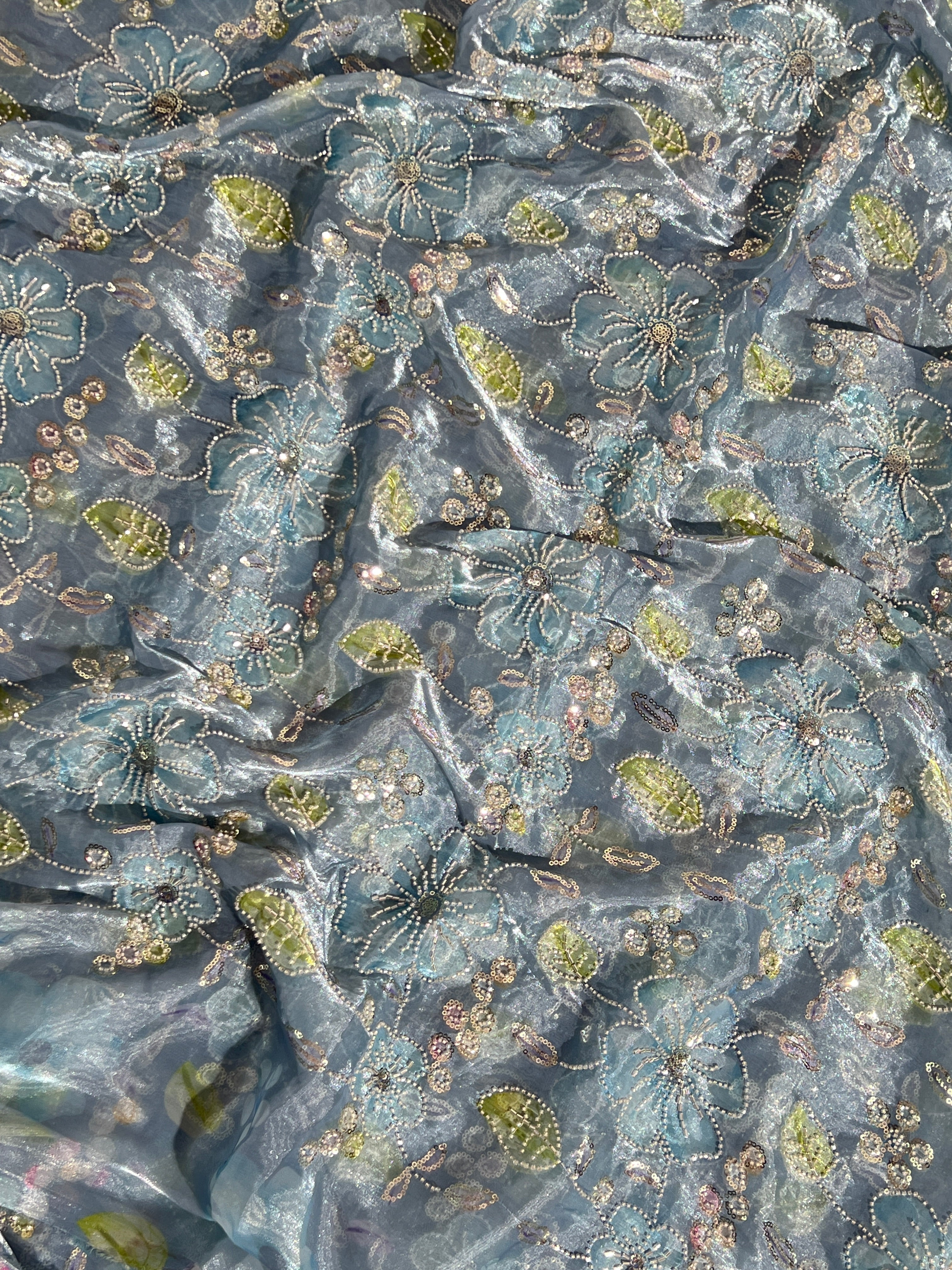 Premium Organza Work Blue Colour 50 Inches Width