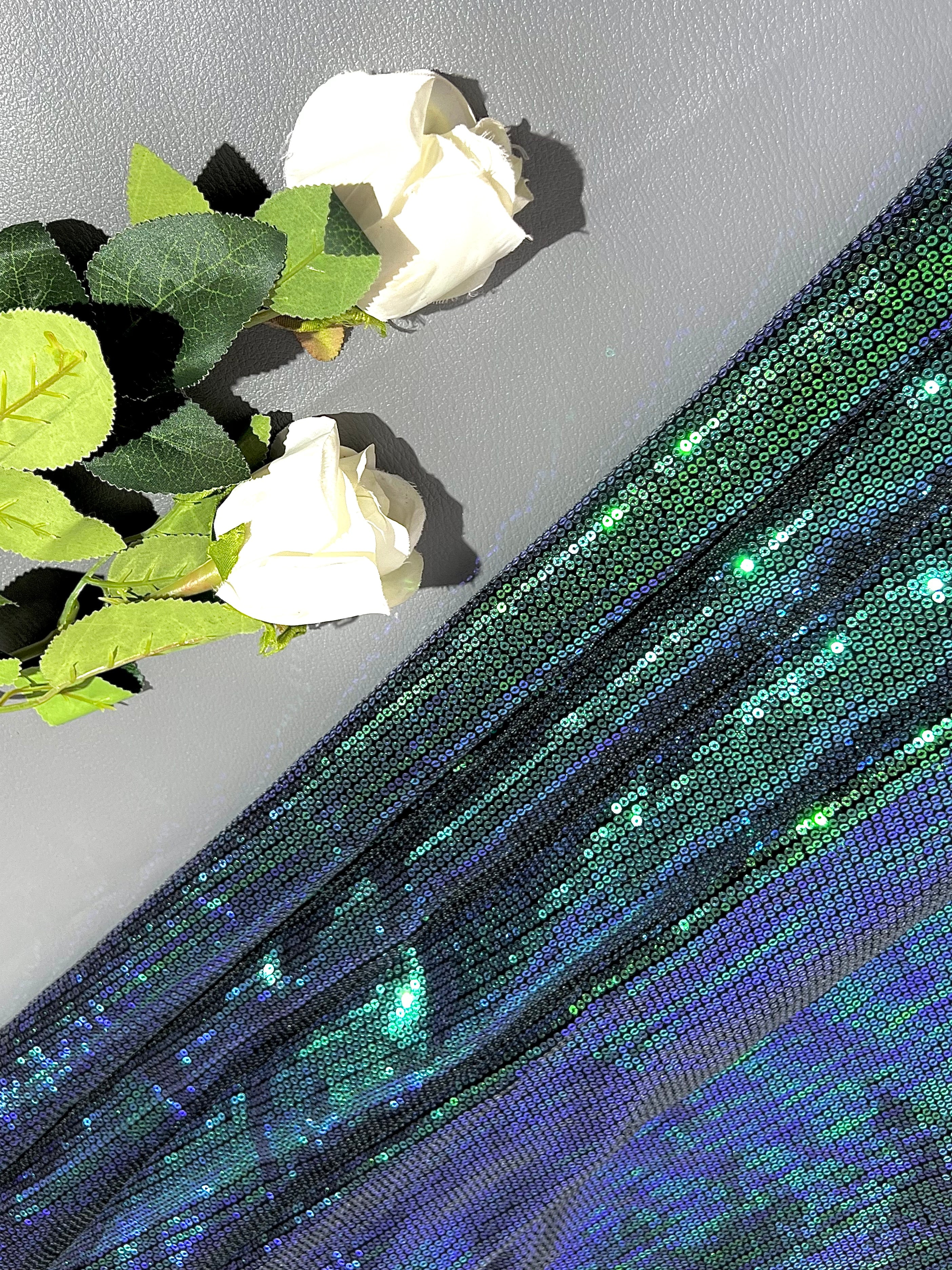 Georgette Sequin Work Black Green 44 Inches Width