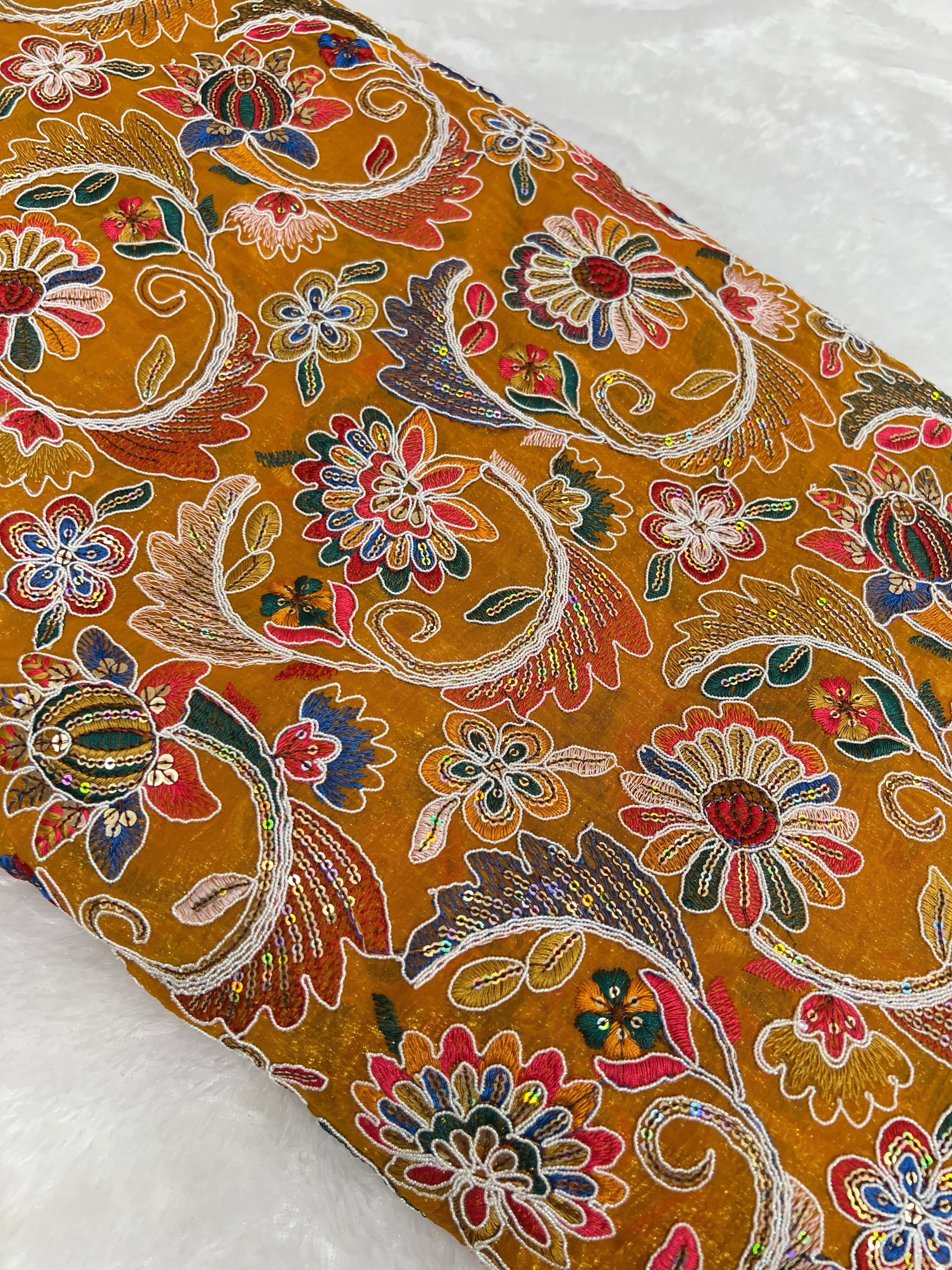 Gold Crush Work Golden Turmeric Yellow Colour 45 Inches Width