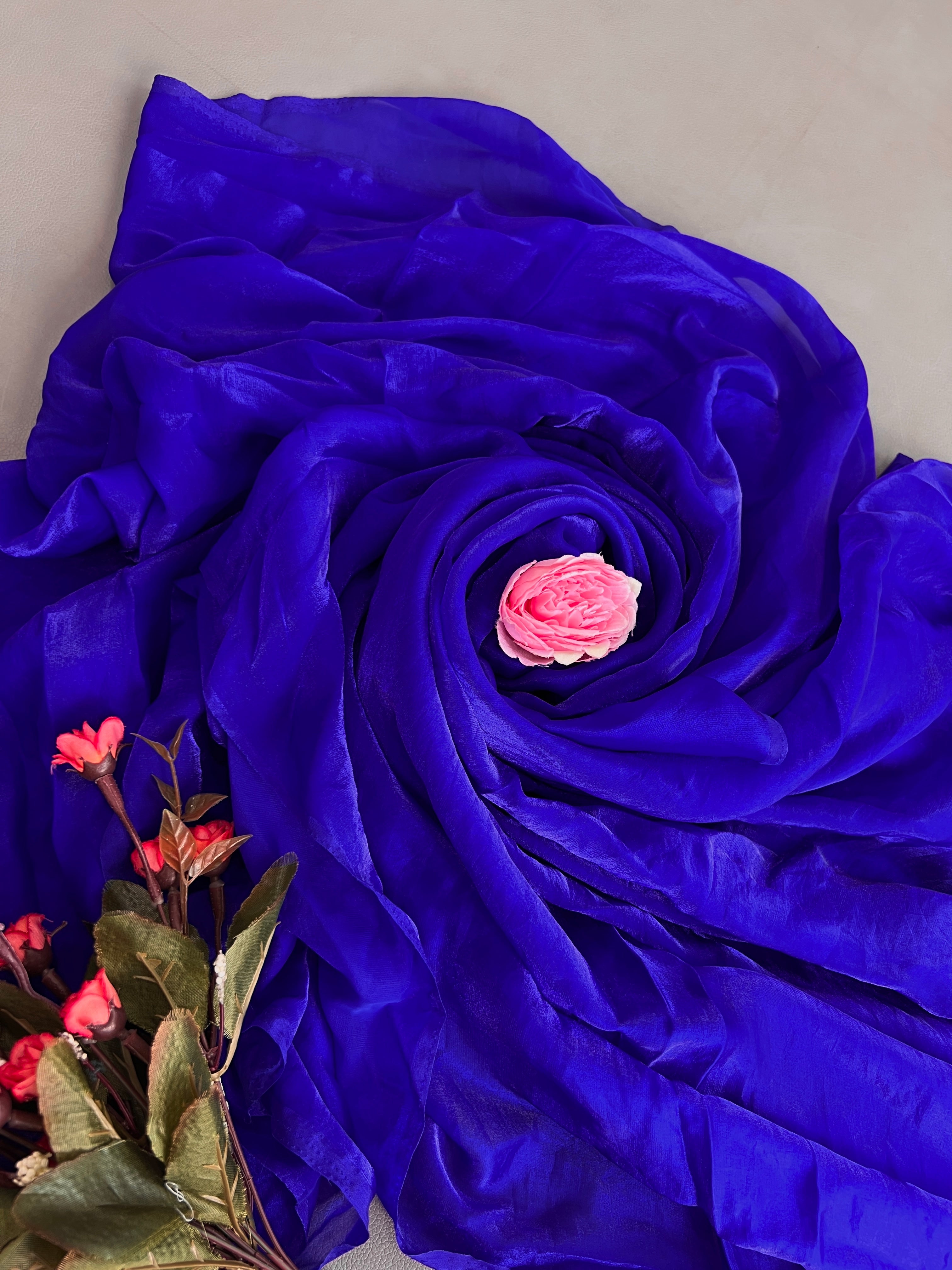 Space Satin Silk Saree Without Blouse Royal Blue Colour 44 Inches Width
