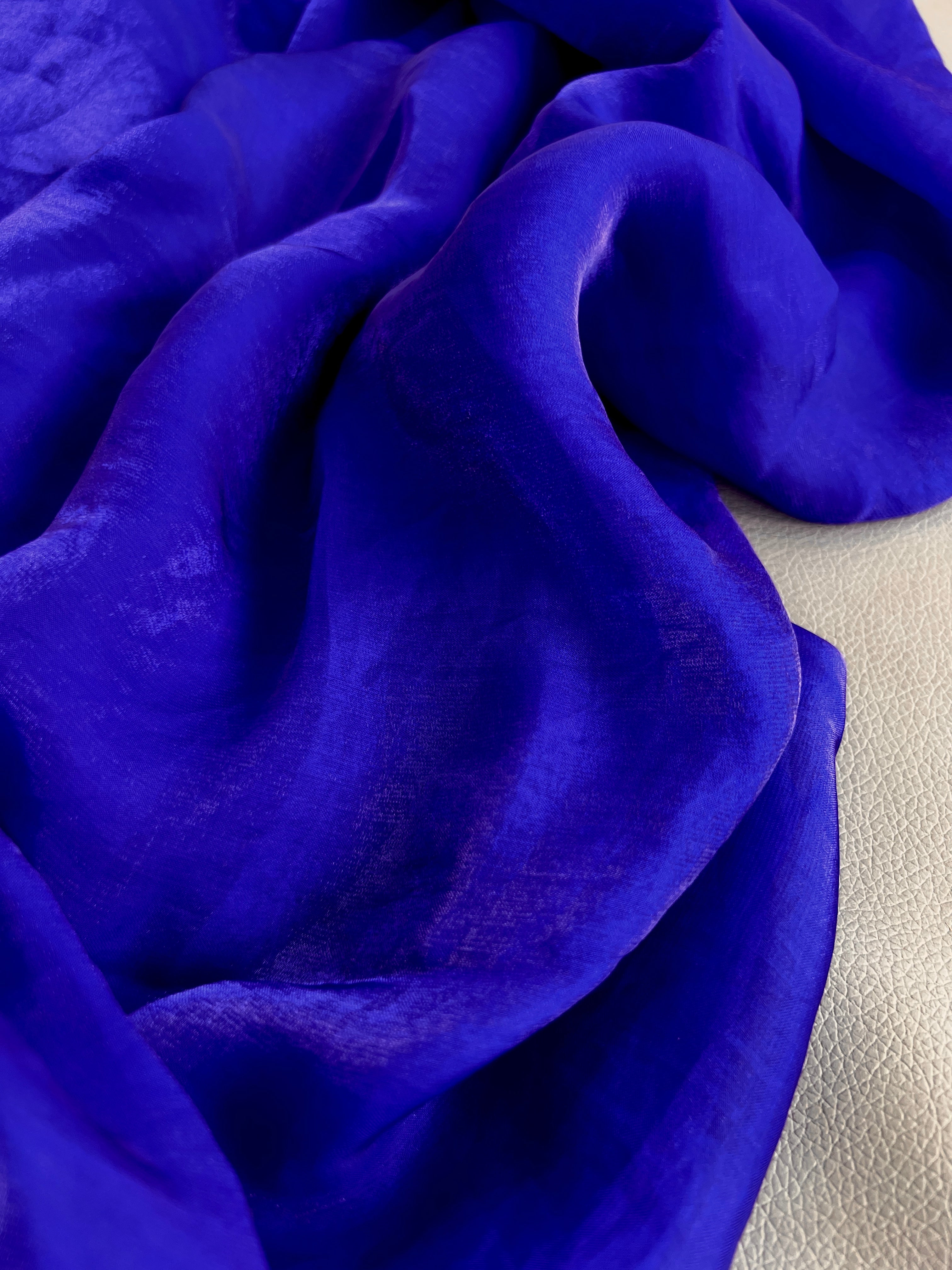 Space Satin Silk Saree Without Blouse Royal Blue Colour 44 Inches Width