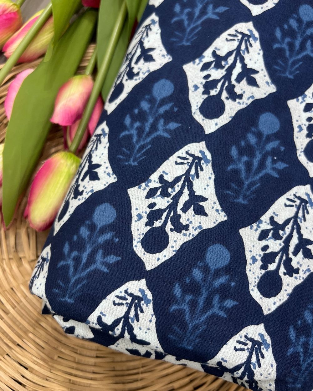 Printed Cotton Indigo Blue Colour 44 Inches Width