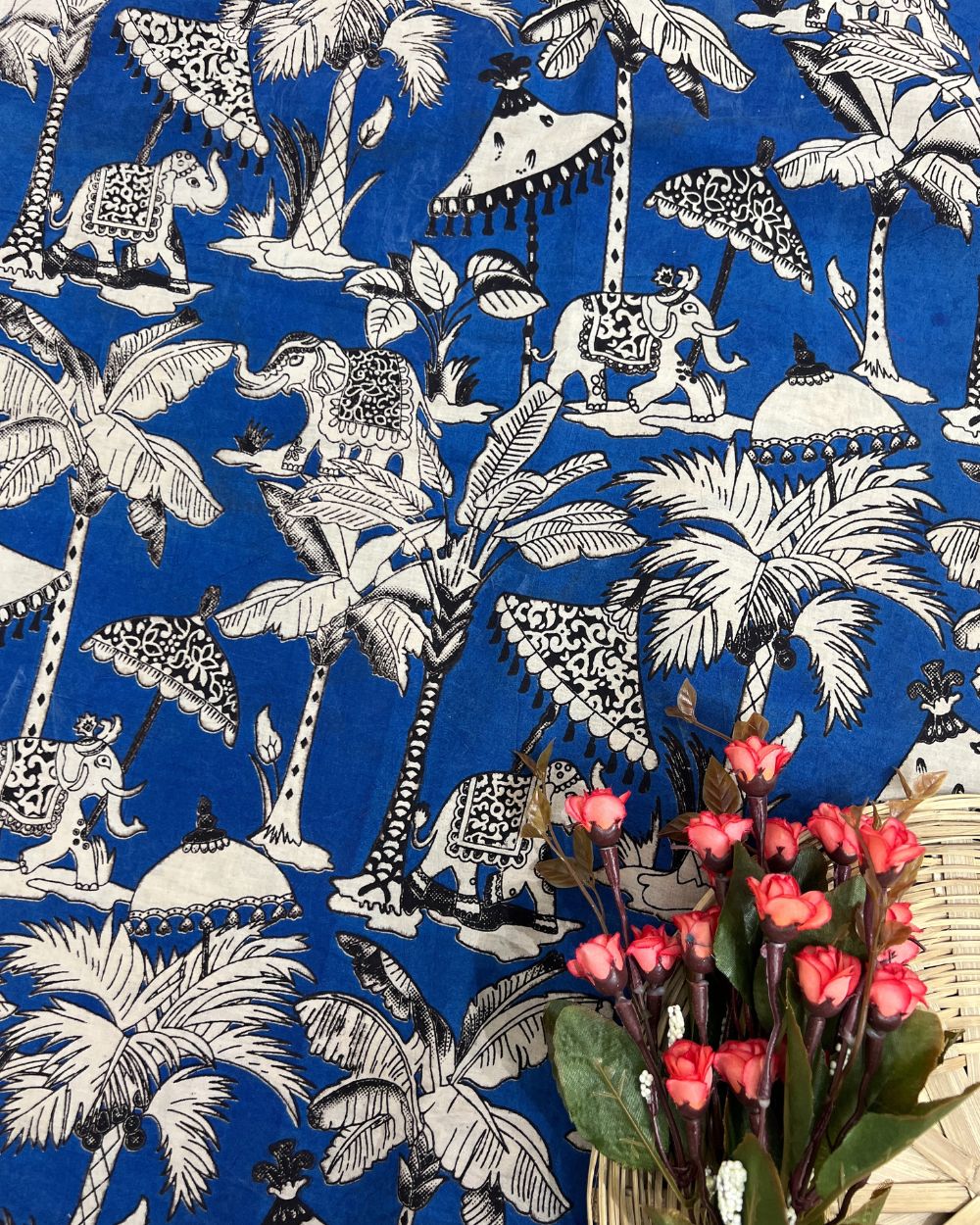 Hand Block Printed Cotton Kalamkari Blue Colour 44 Inches Width