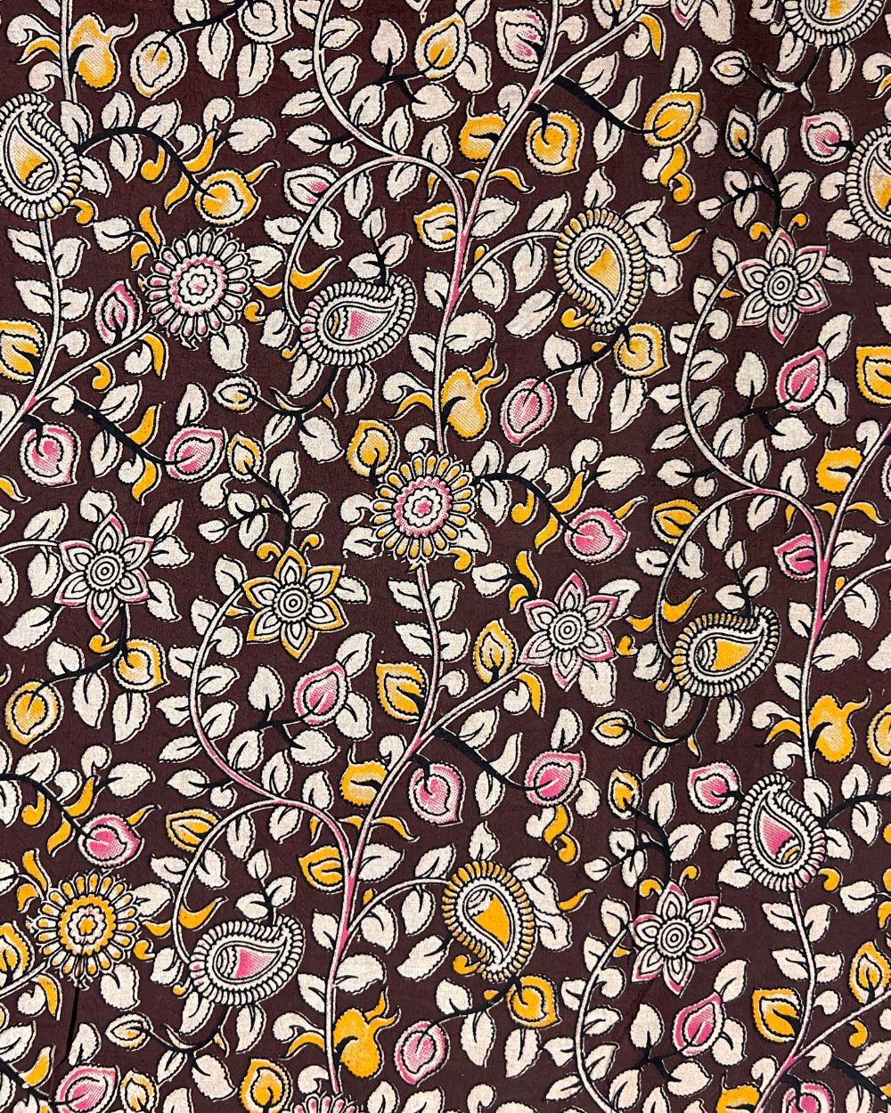 Hand Block Printed Cotton Kalamkari Maroon Colour 46 Inches Width