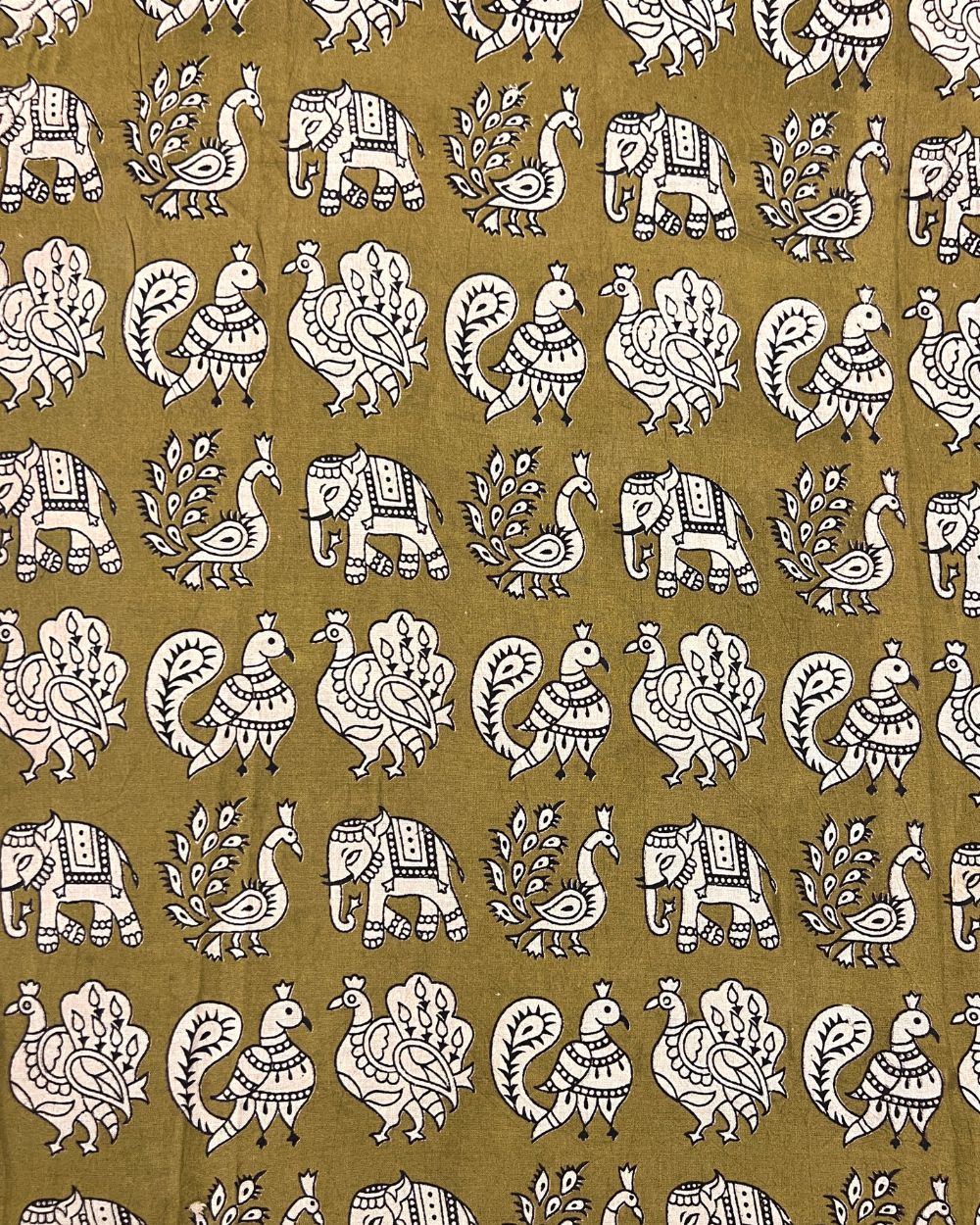 Hand Block Printed Cotton Kalamkari Mehendi Green Colour 46 Inches Width