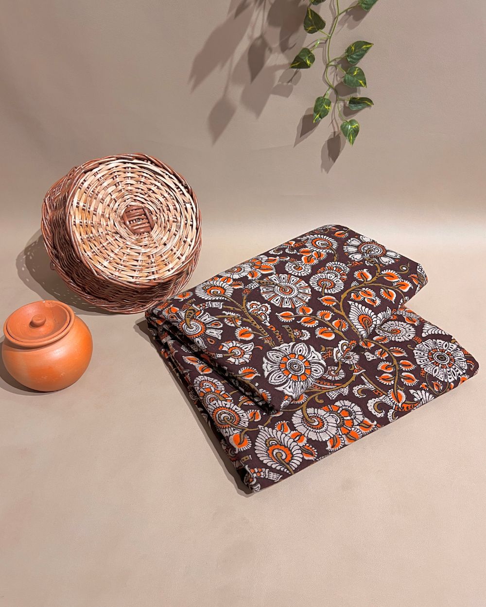 Hand Block Printed Cotton Kalamkari Maroon Colour 46 Inches Width