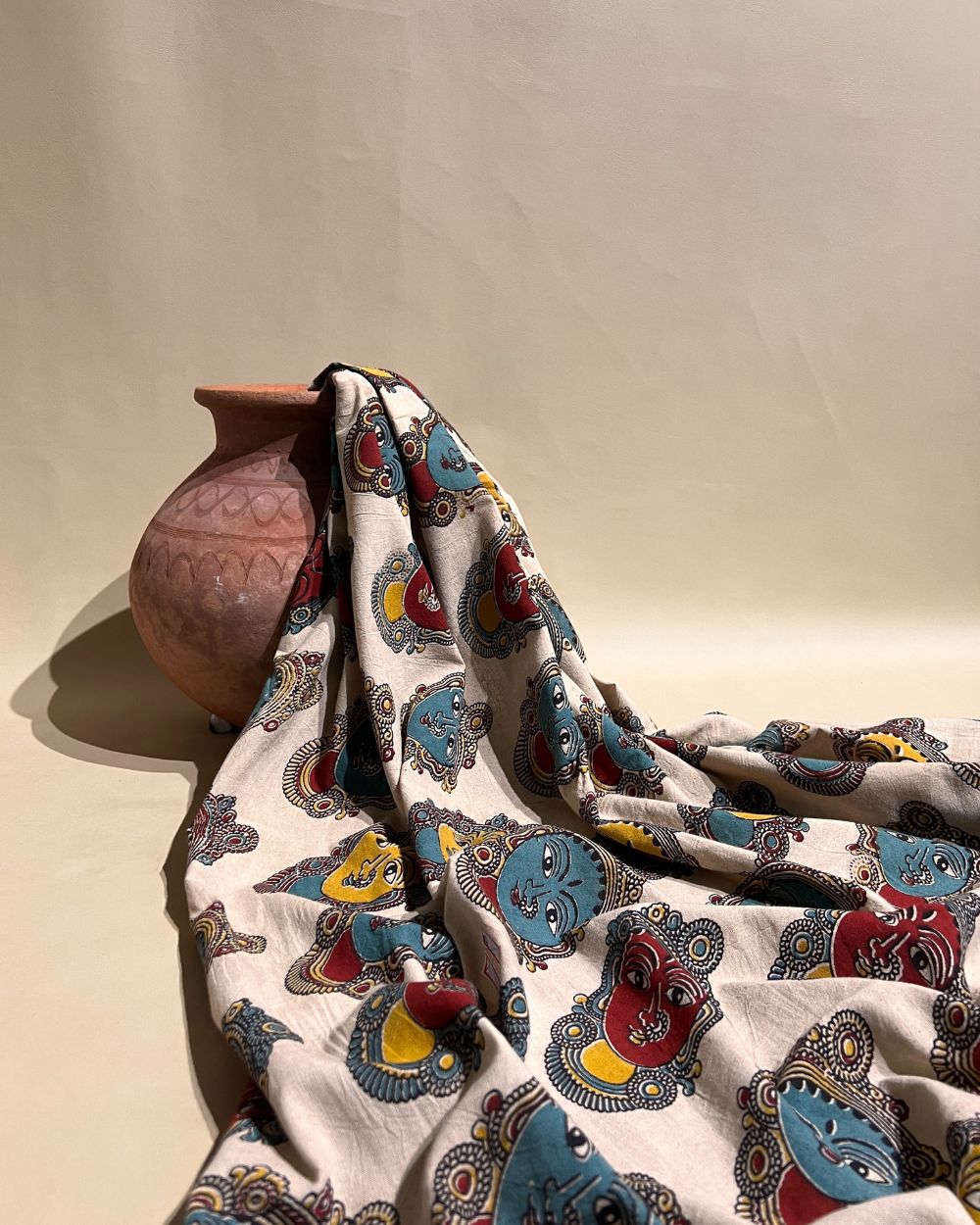 Hand Block Printed Cotton Kalamkari Cream Colour 46 Inches Width