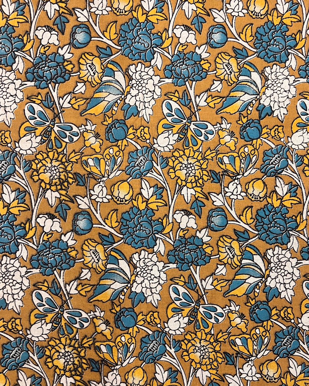 Hand Block Printed Cotton Kalamkari Mustard Yellow Colour 46 Inches Width