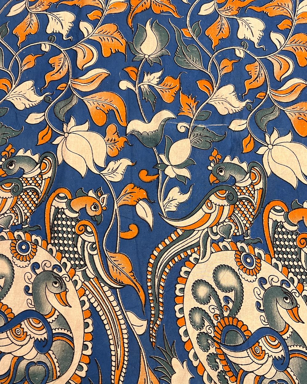 Hand Block Printed Cotton Kalamkari Blue Colour 46 Inches Width