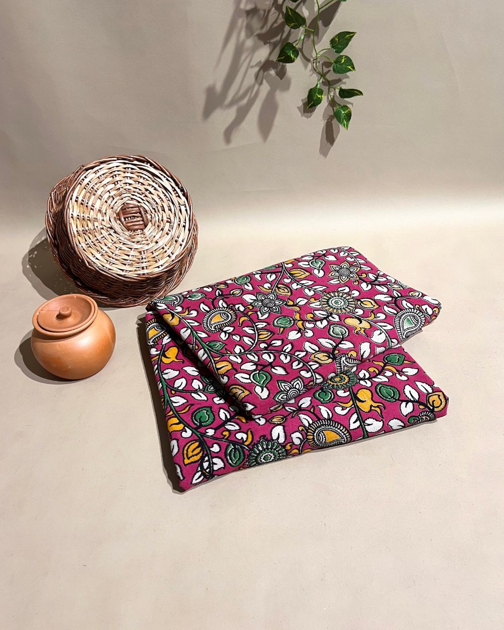 Hand Block Printed Cotton Kalamkari Pink Colour 46 Inches Width