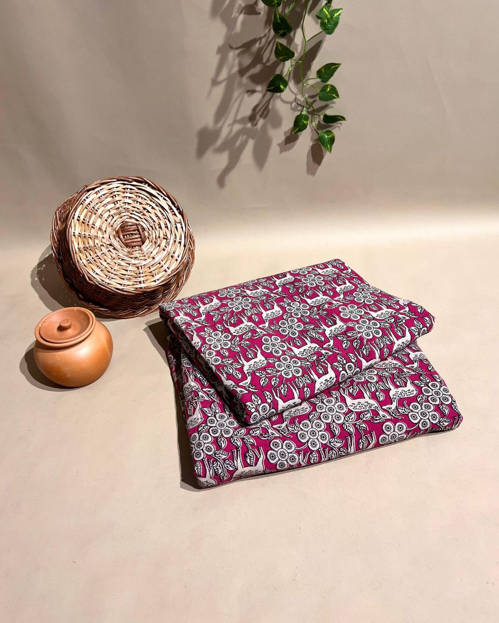 Hand Block Printed Cotton Kalamkari Pink Colour 46 Inches Width