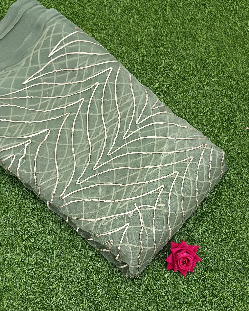Organza Gotapatti Work Light Pastel Green Colour 43 Inches Width