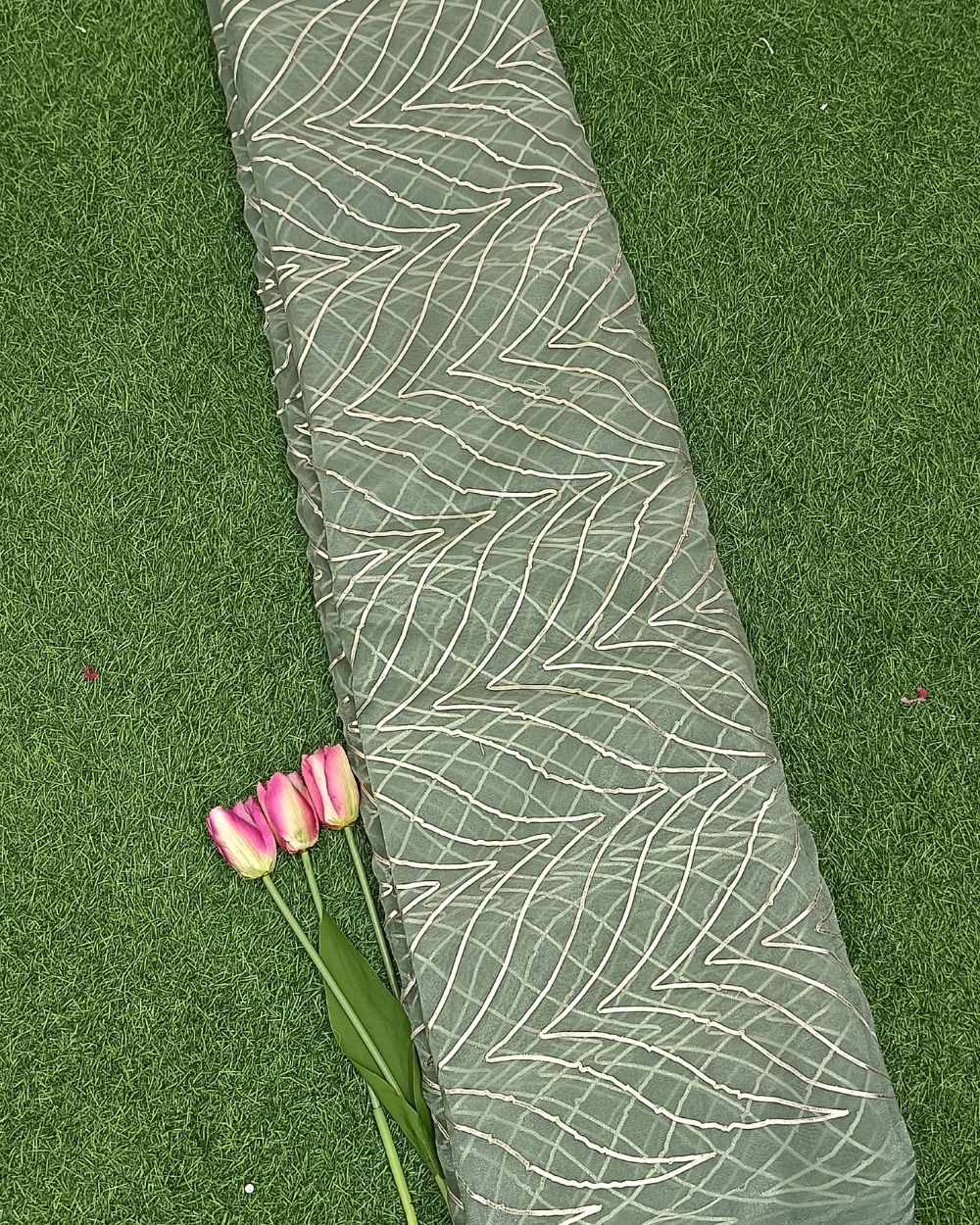 Organza Gotapatti Work Light Pastel Green Colour 43 Inches Width