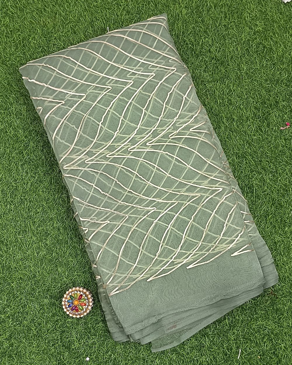 Organza Gotapatti Work Light Pastel Green Colour 43 Inches Width