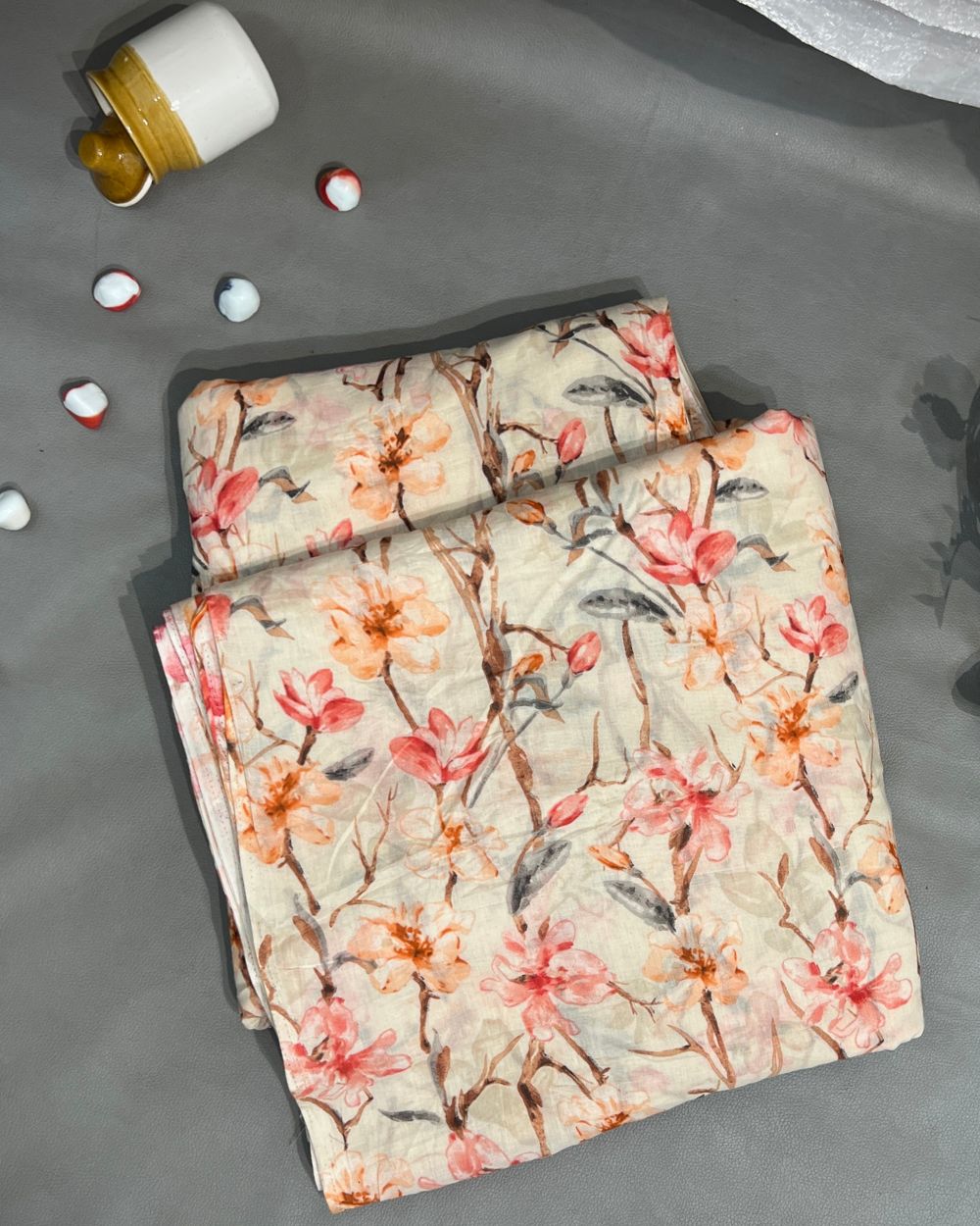 Printed Mal Cotton Light Peach Colour 42 Inches Width