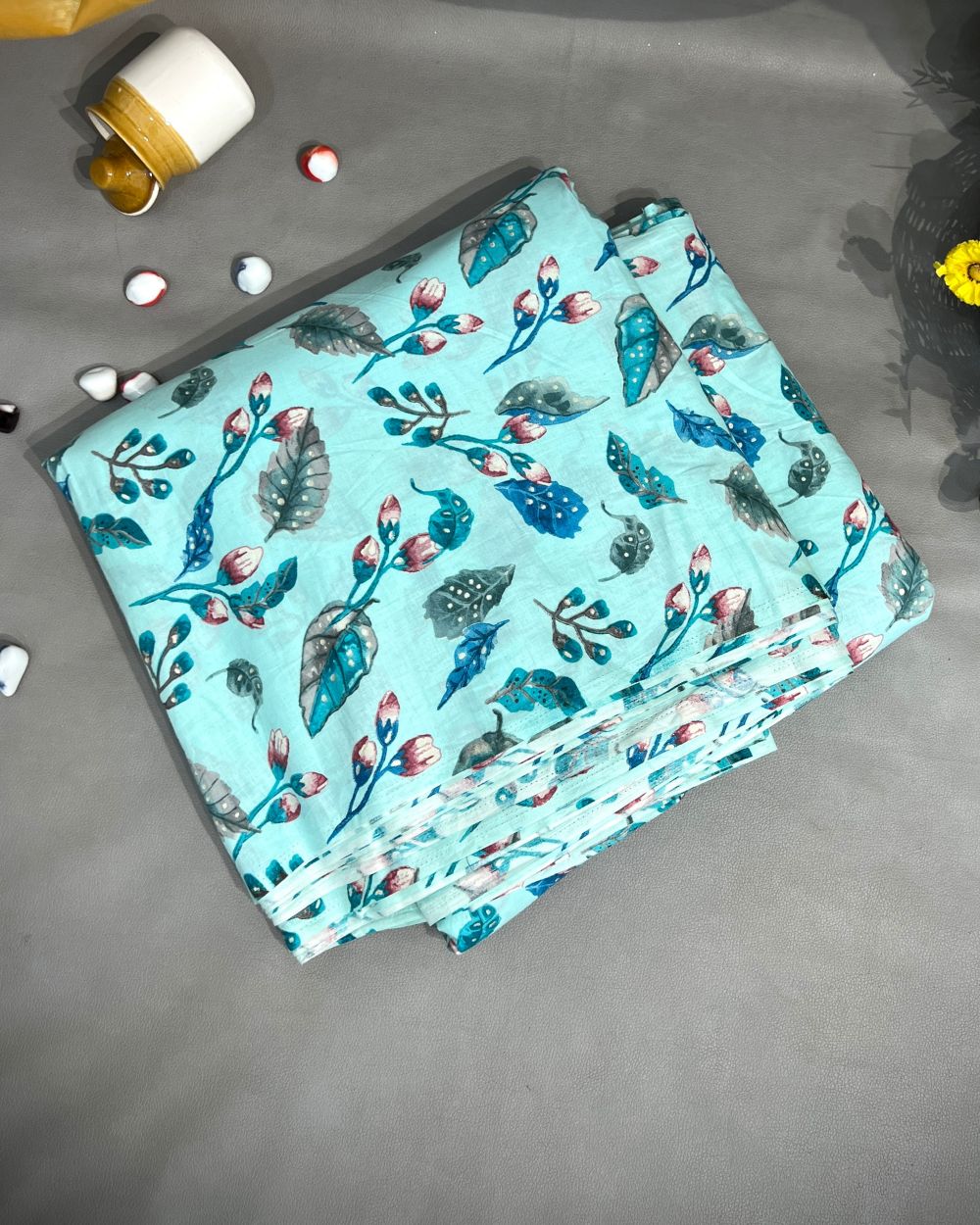 Mal Cotton with Foil Print Light Turquoise Colour 42 Inches Width