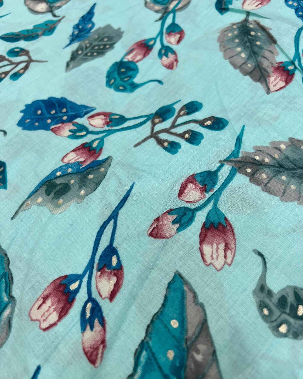 Mal Cotton with Foil Print Light Turquoise Colour 42 Inches Width