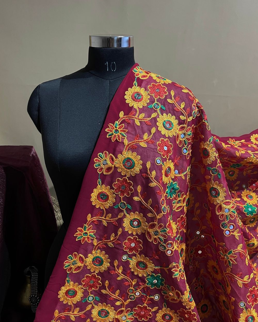 Georgette Gamthi(Rajasthani) Work Pinkish Red (Multicolor) 42 Inches Width