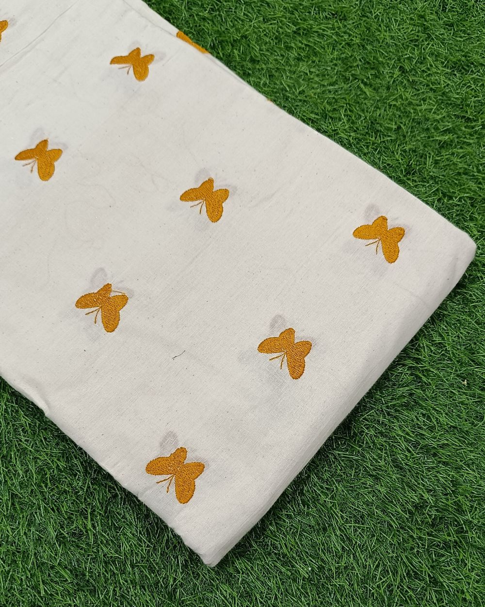 Kora Cotton Work Mustard Yellow 44 Inches Width