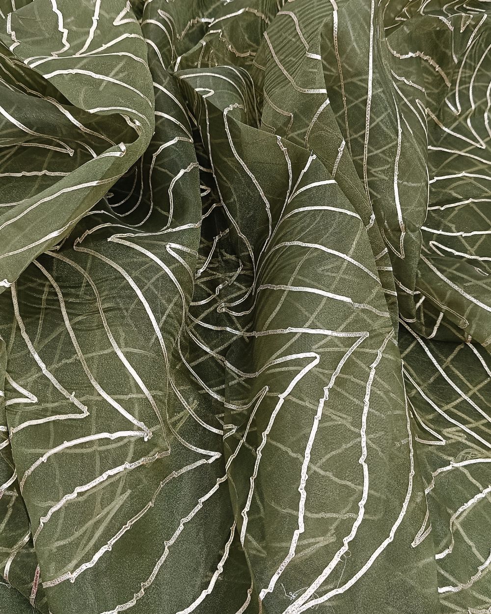 Organza Gotapatti Work Olive Green Colour 43 Inches Width