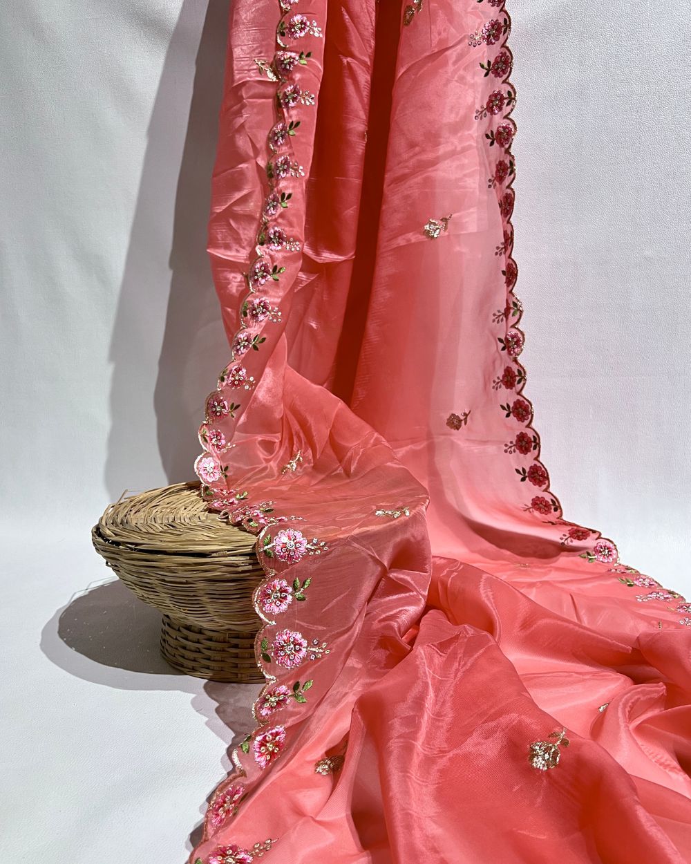 Premium Pure Soft Organza Work Dupatta Watermelon Pink Colour 40 Inches Width