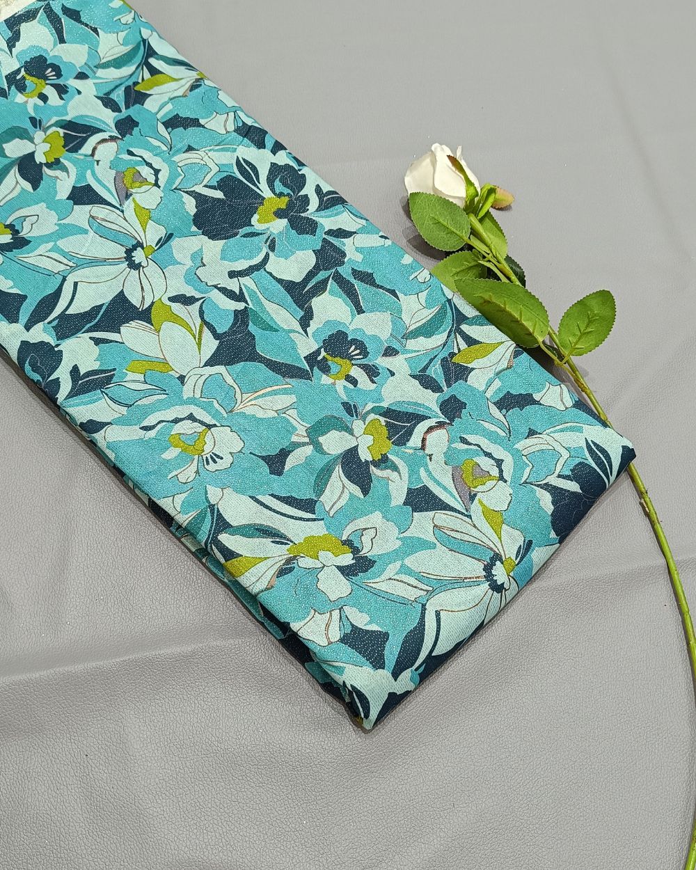 Shimmer Silk Digital Print Peacock Blue (Multicolour) 47 Inches Width