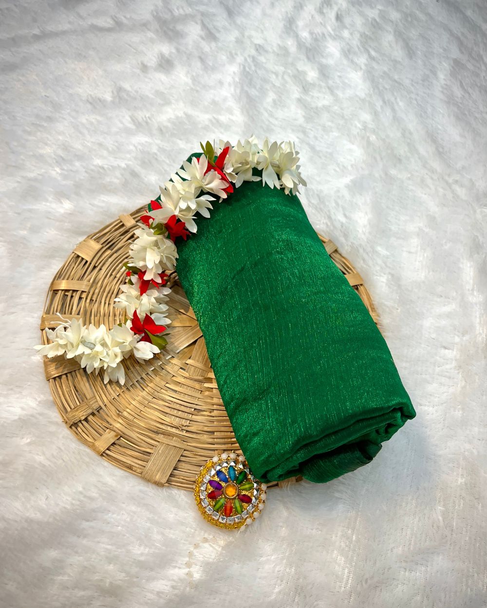 Plain Pure Space Silk Saree Without Blouse Dark Green  Colour 44 Inches Width
