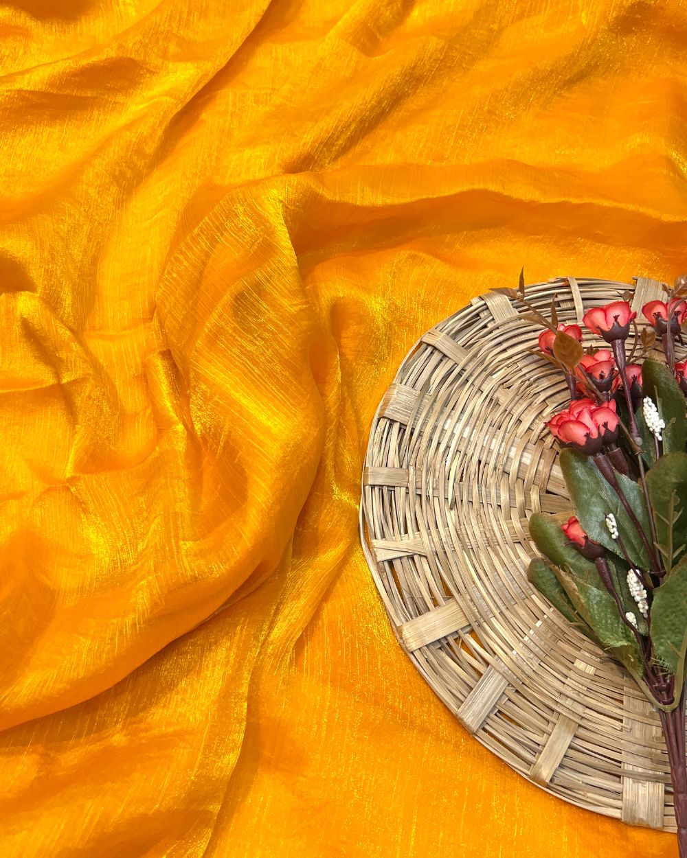 Plain Pure Space Silk Saree Without Blouse Yellow Gold Colour 44 Inches Width