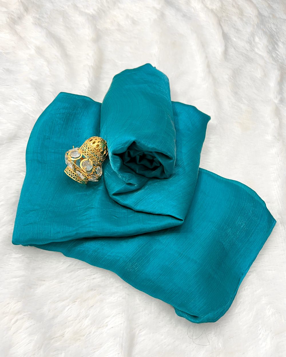Plain Pure Space Silk Saree Without Blouse Fresh Peacock Blue Colour 44 Inches Width
